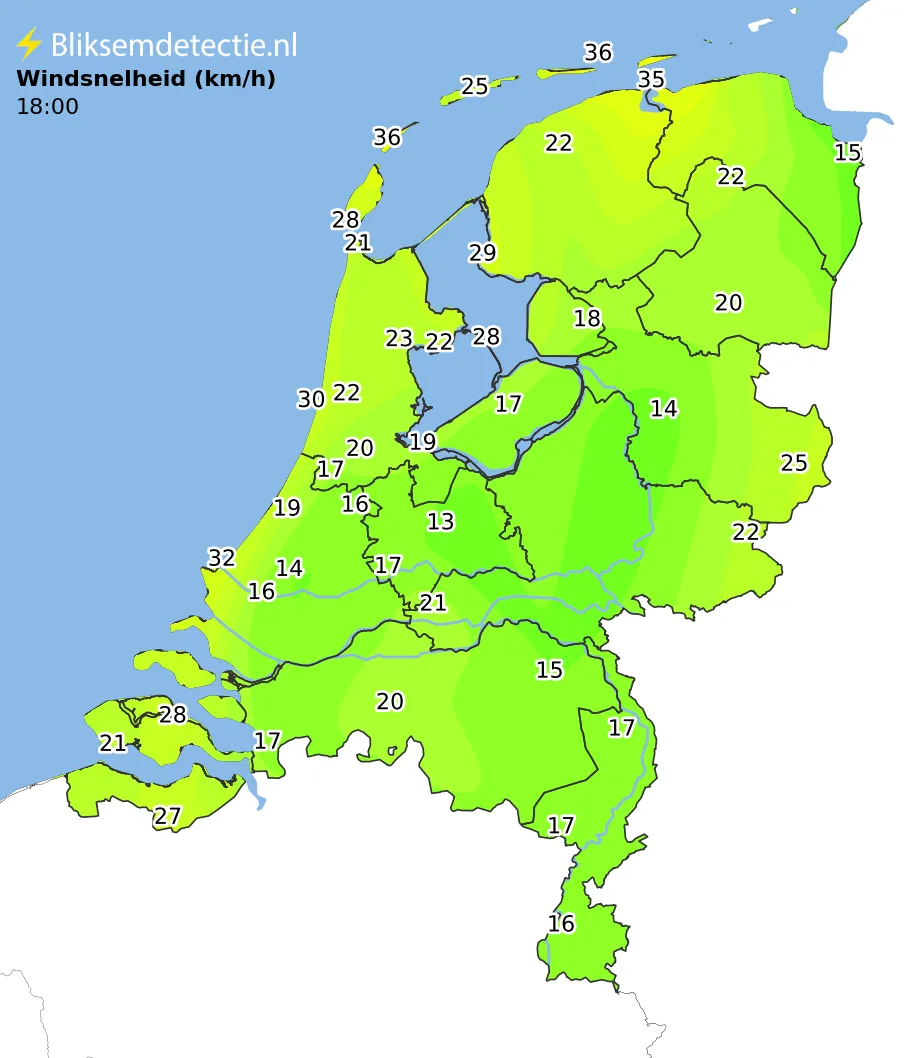 Windsnelheid kaart Nederland