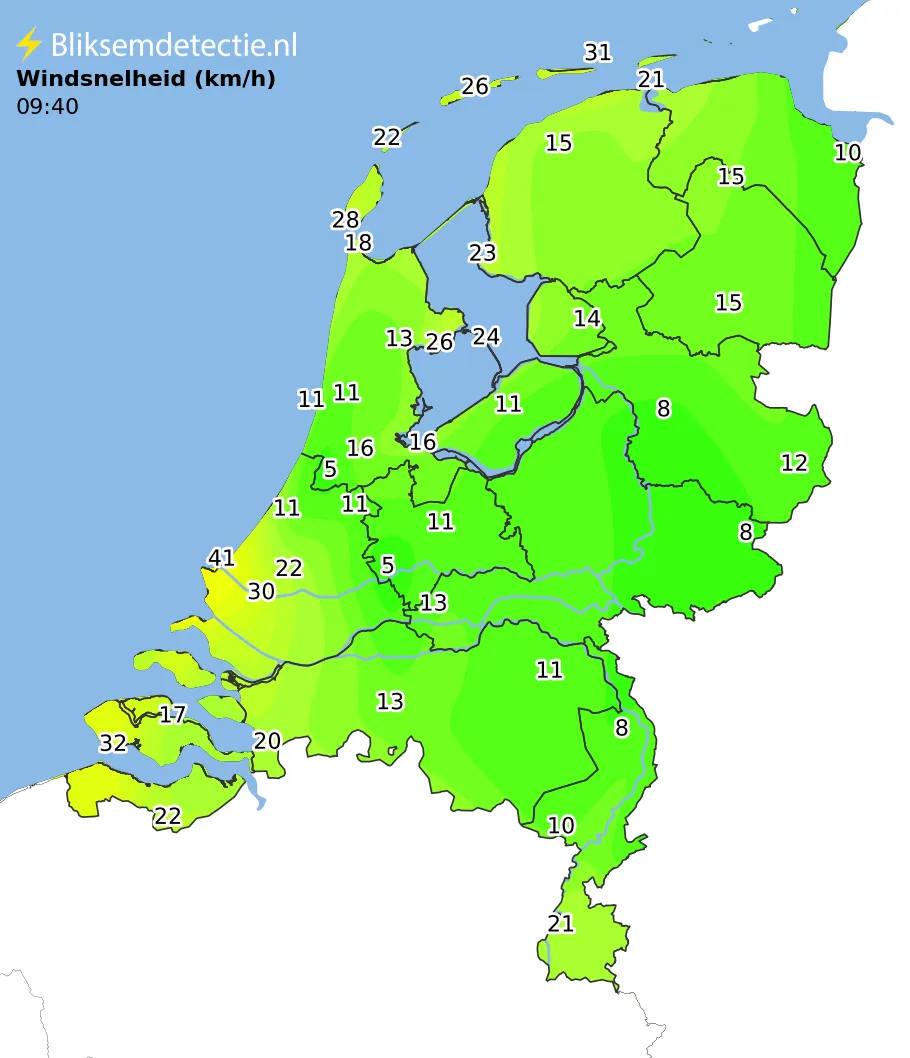 Windsnelheid kaart Nederland