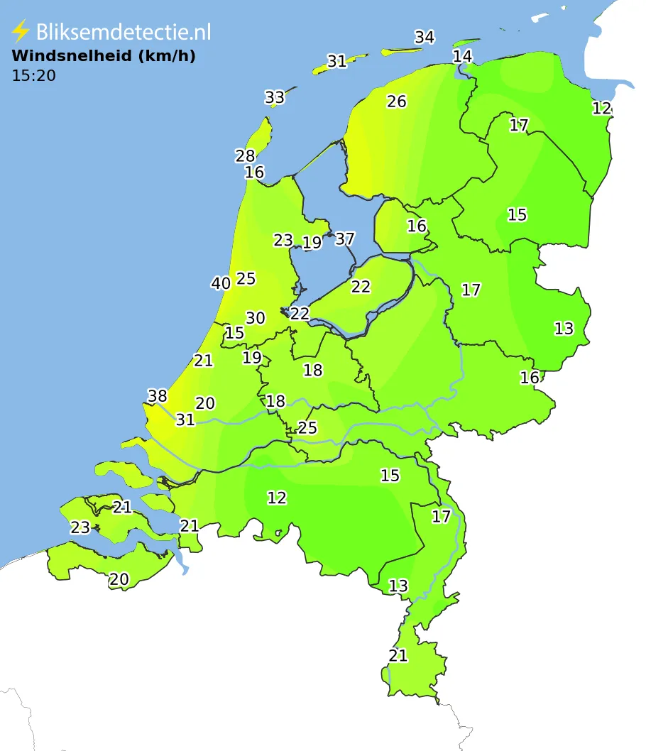Windsnelheid kaart Nederland