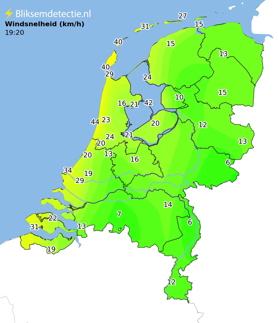 Windsnelheid kaart Nederland