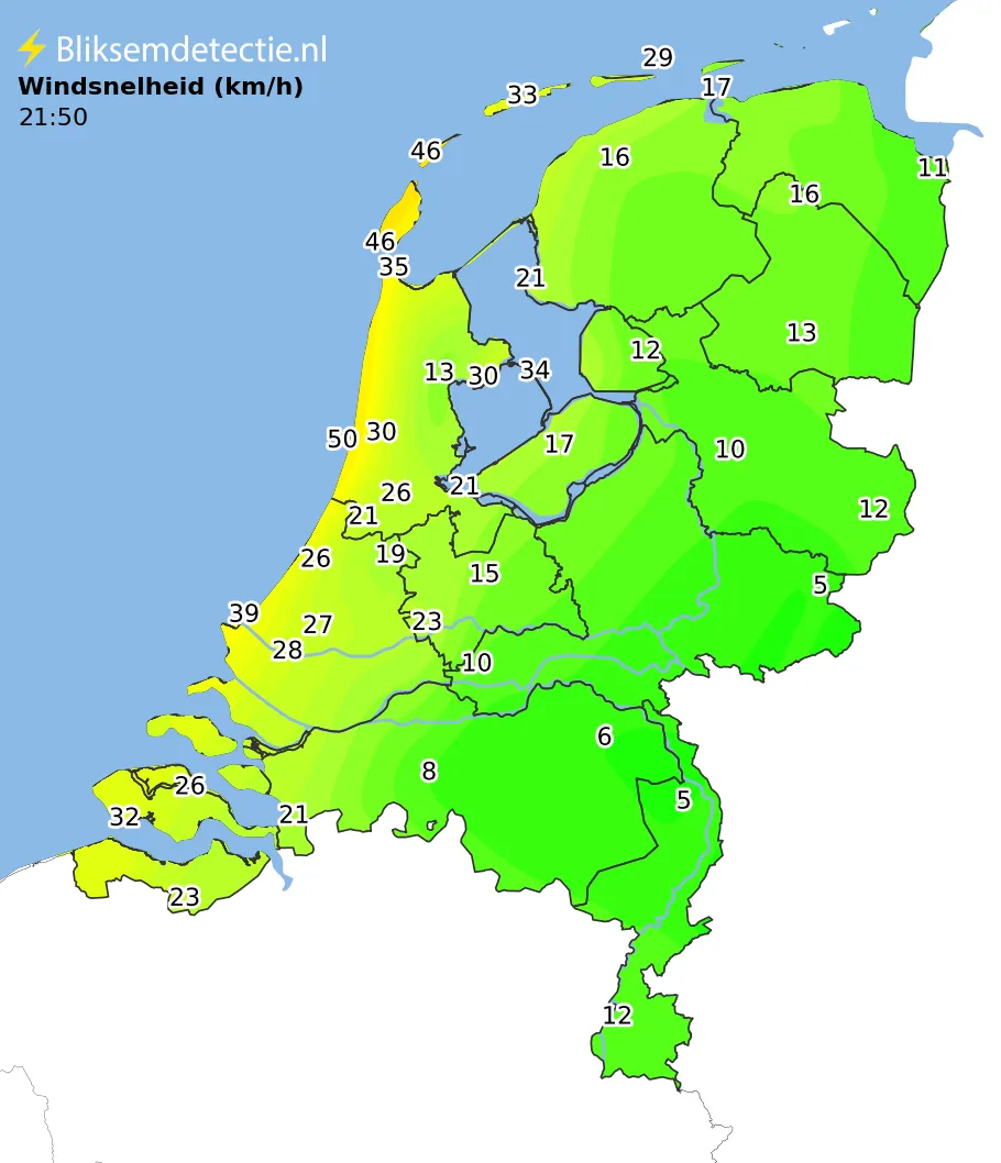 Windsnelheid kaart Nederland