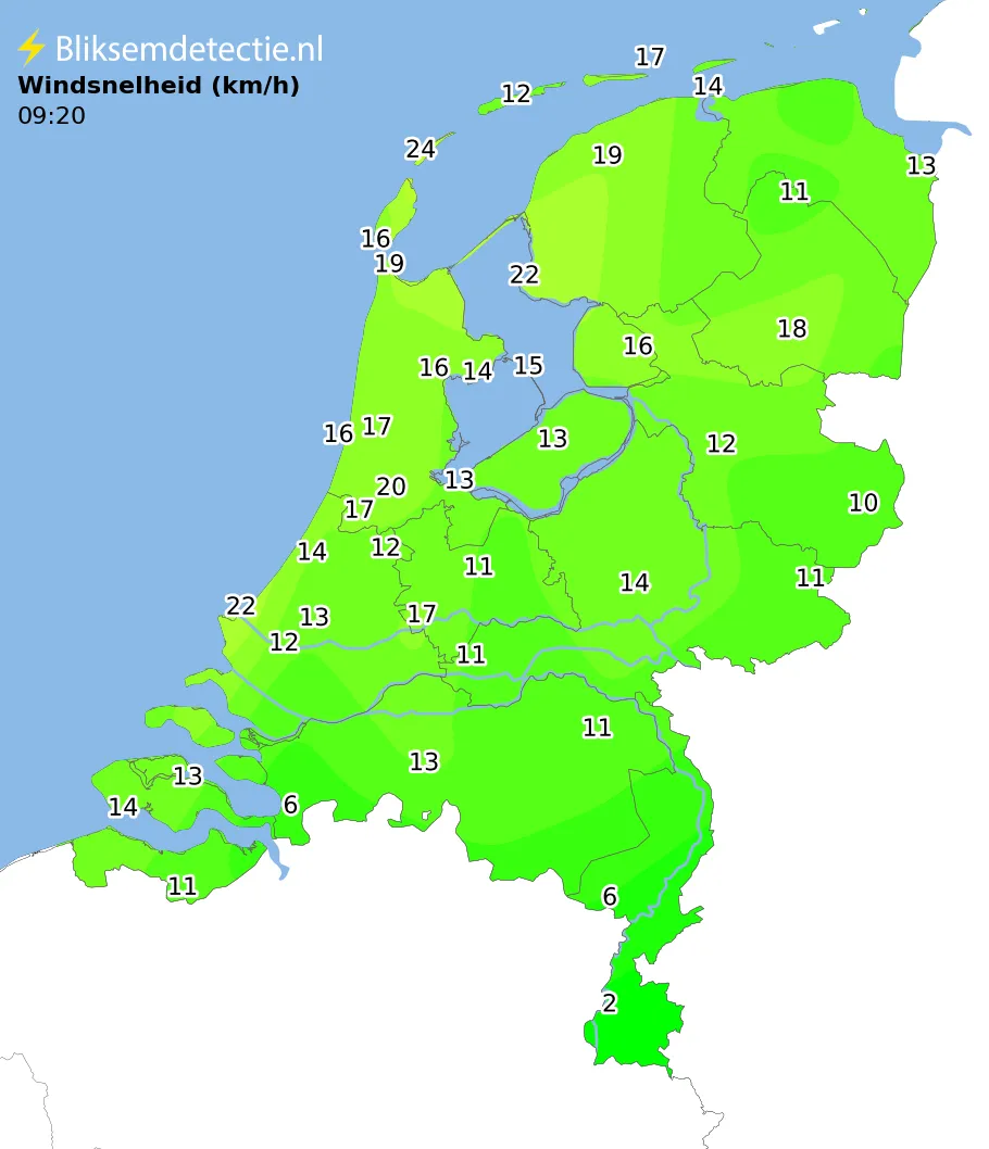 Windsnelheid kaart Nederland