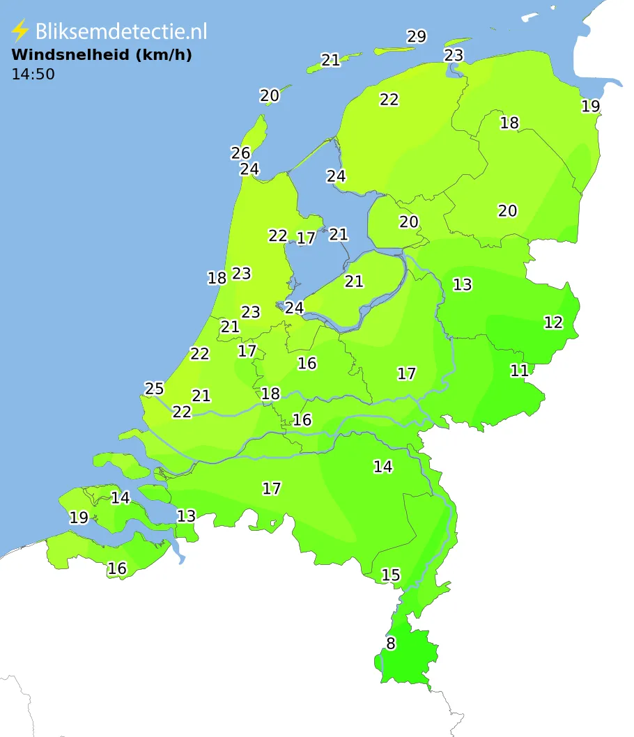 Windsnelheid kaart Nederland