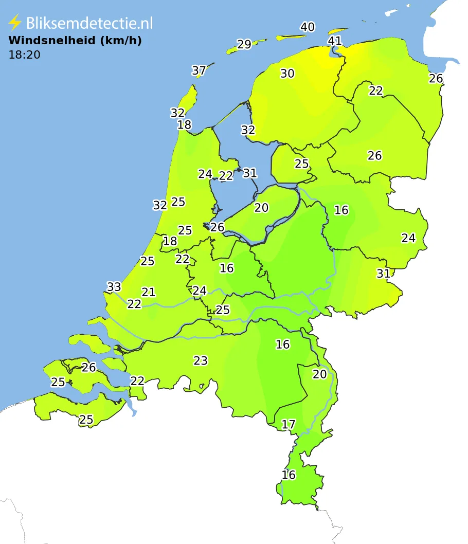 Windsnelheid kaart Nederland