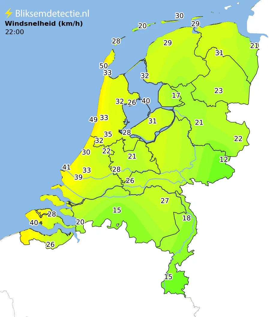 Windsnelheid kaart Nederland