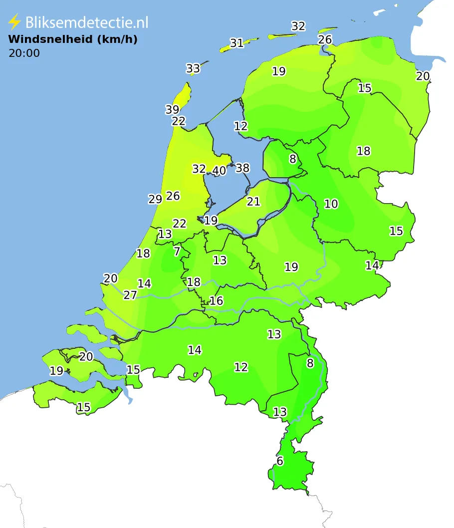 Windsnelheid kaart Nederland