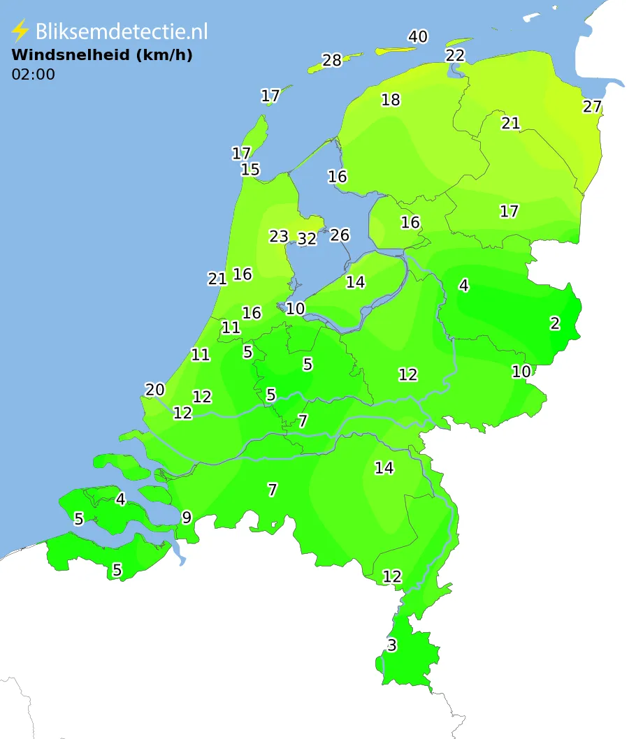 Windsnelheid kaart Nederland