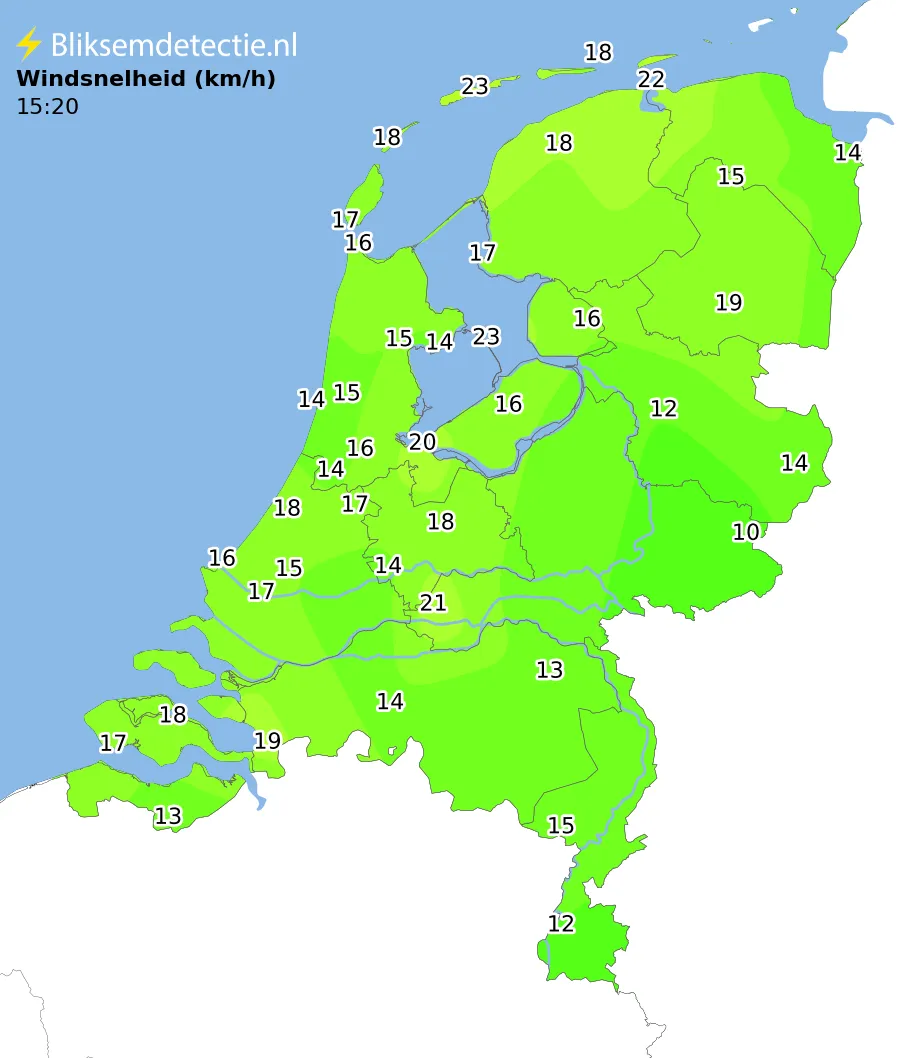 Windsnelheid kaart Nederland