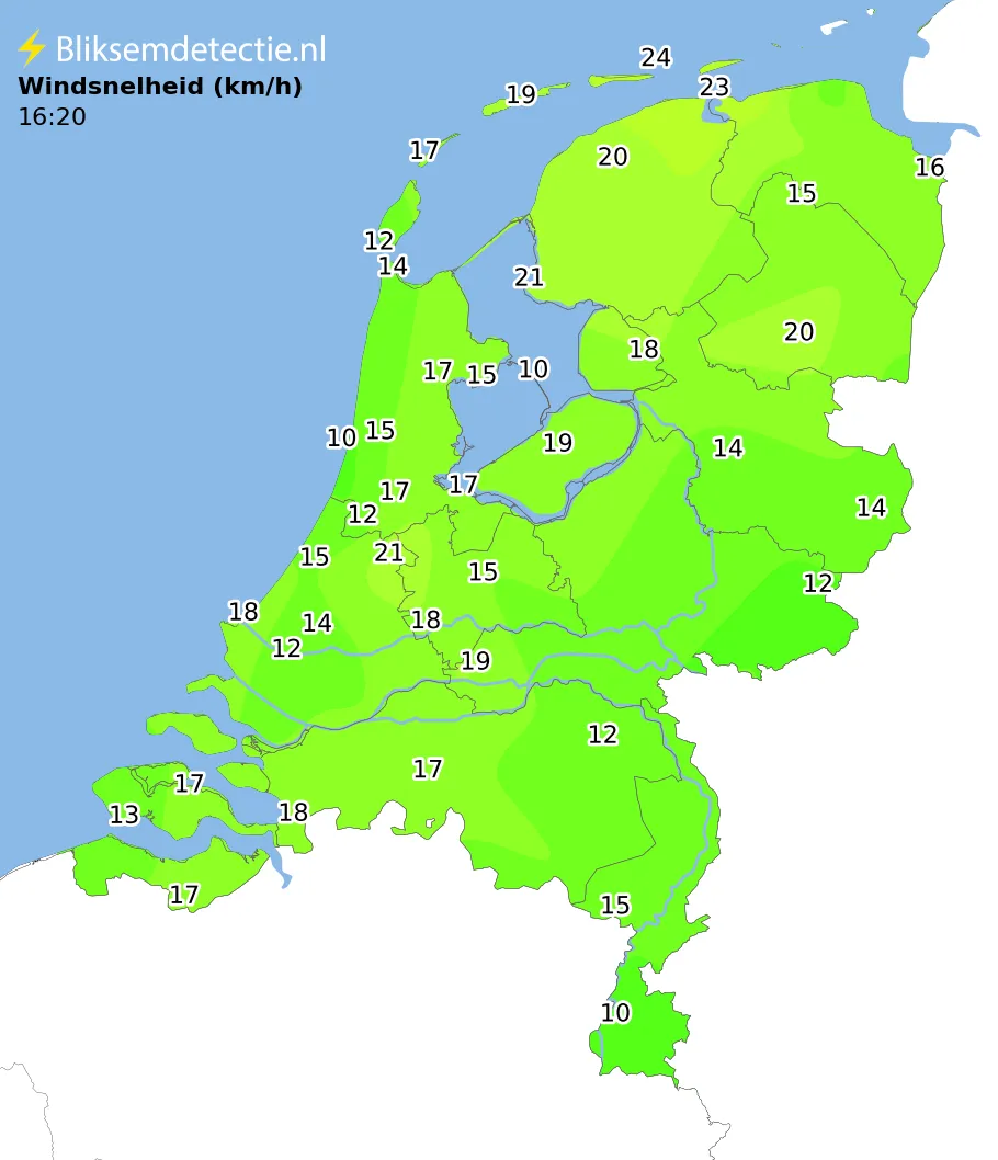 Windsnelheid kaart Nederland