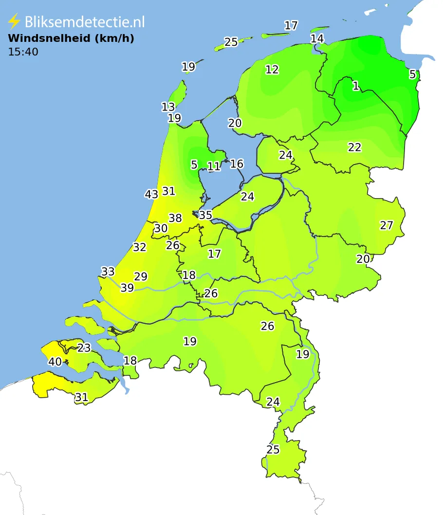 Windsnelheid kaart Nederland