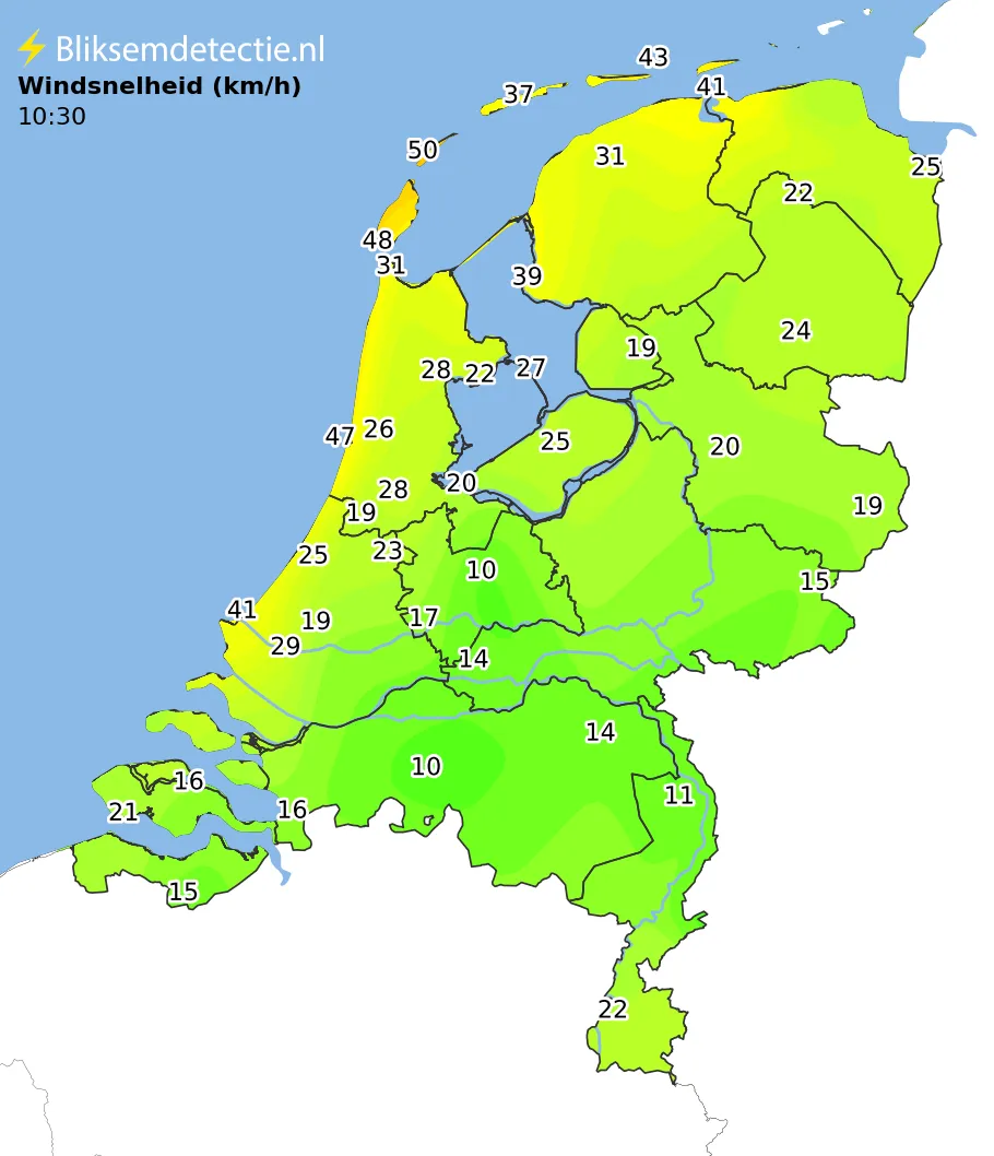 Windsnelheid kaart Nederland