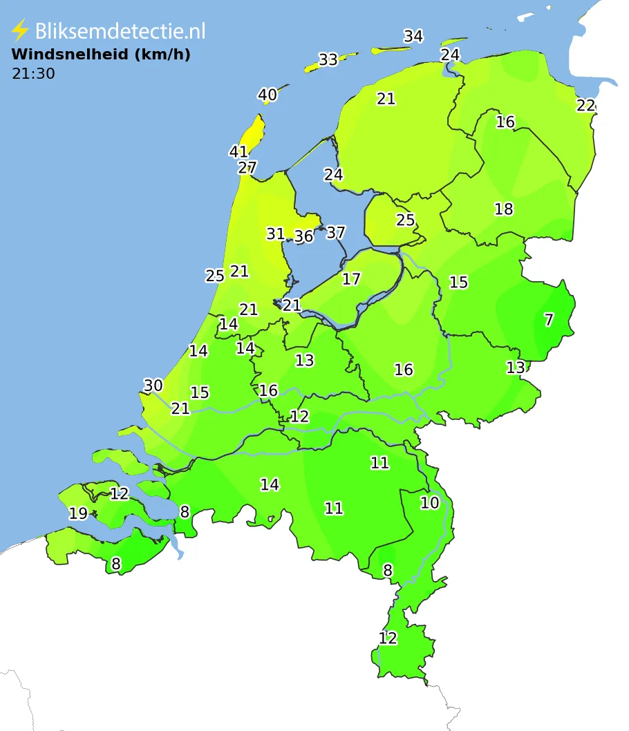 Windsnelheid kaart Nederland