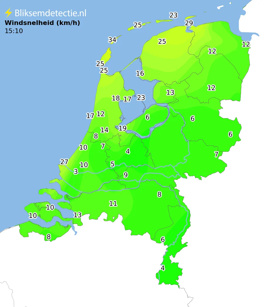 Windsnelheid kaart Nederland