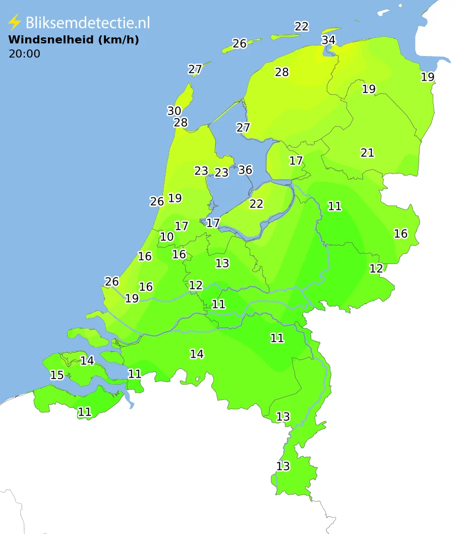 Windsnelheid kaart Nederland