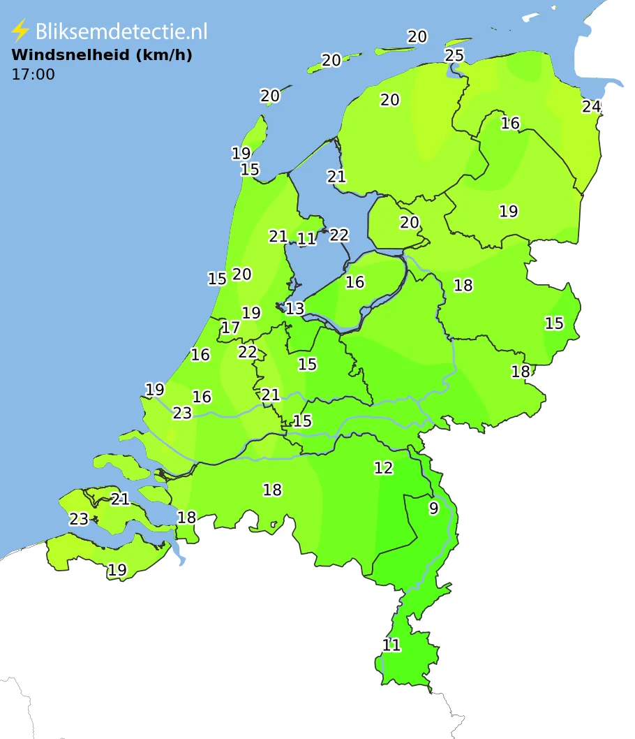 Windsnelheid kaart Nederland