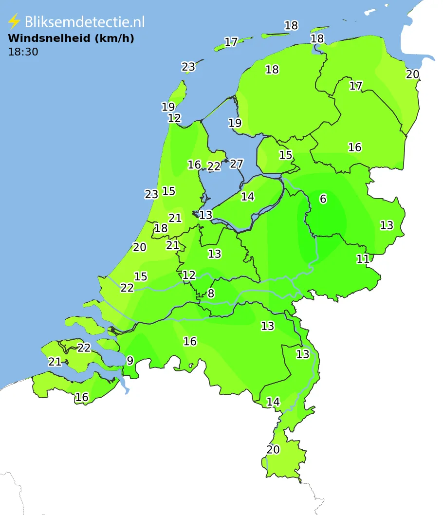Windsnelheid kaart Nederland