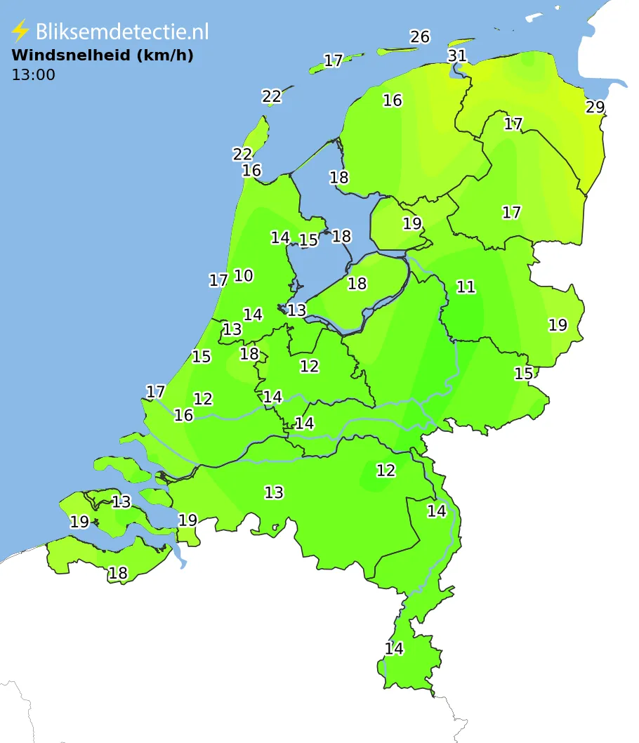Windsnelheid kaart Nederland
