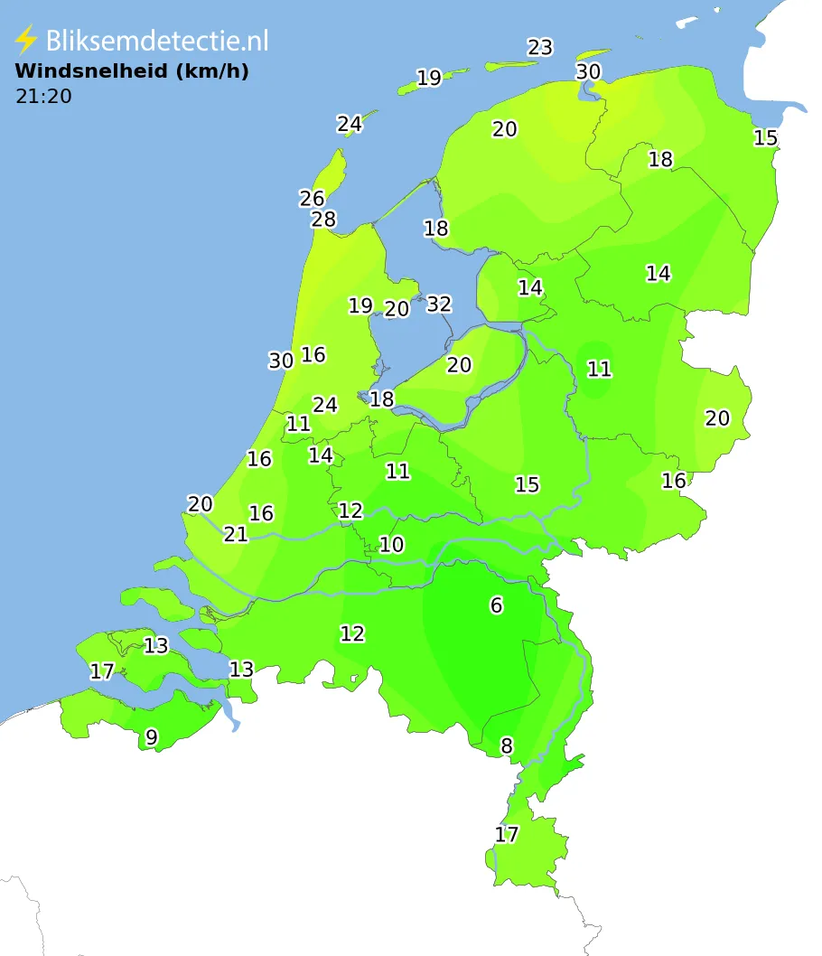 Windsnelheid kaart Nederland