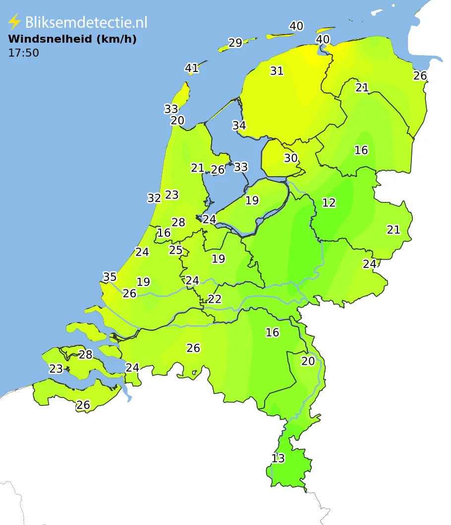 Windsnelheid kaart Nederland