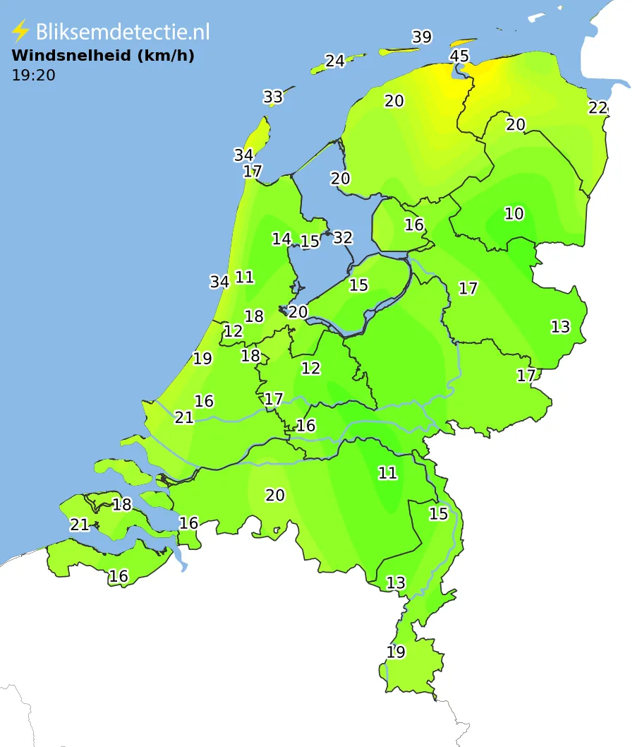 Windsnelheid kaart Nederland
