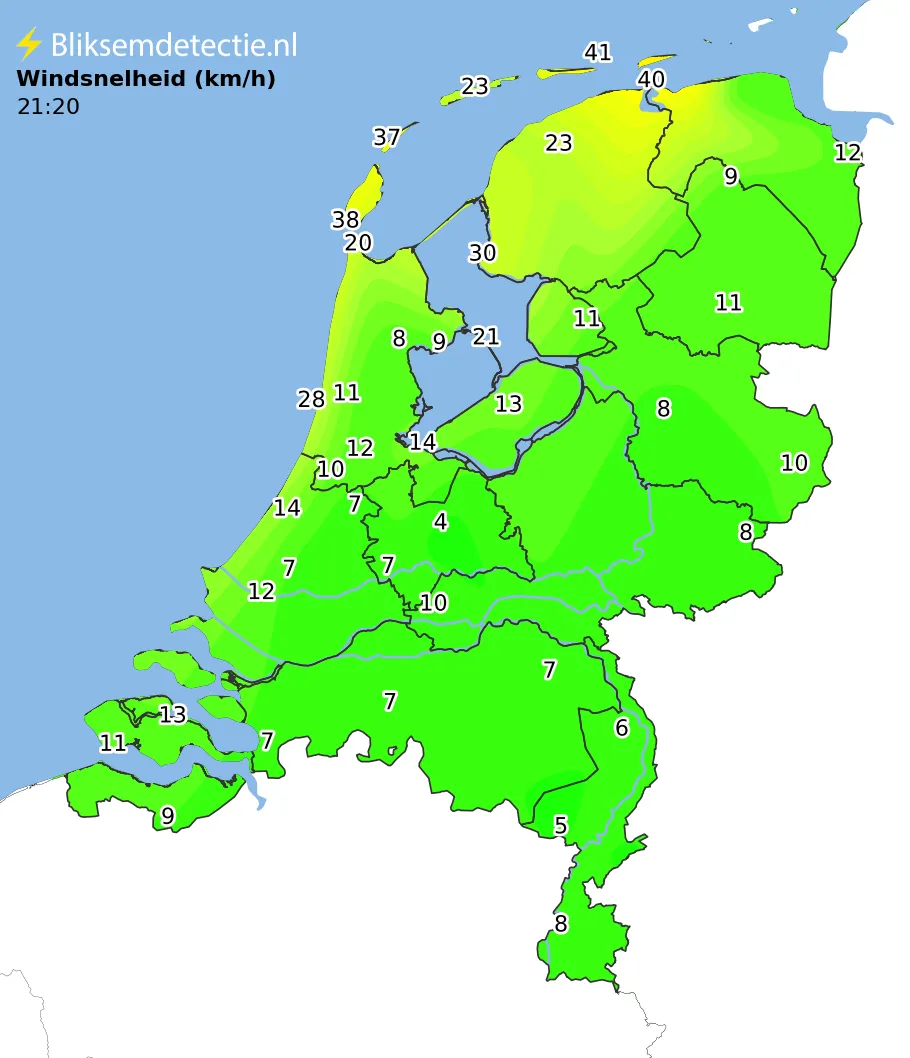 Windsnelheid kaart Nederland