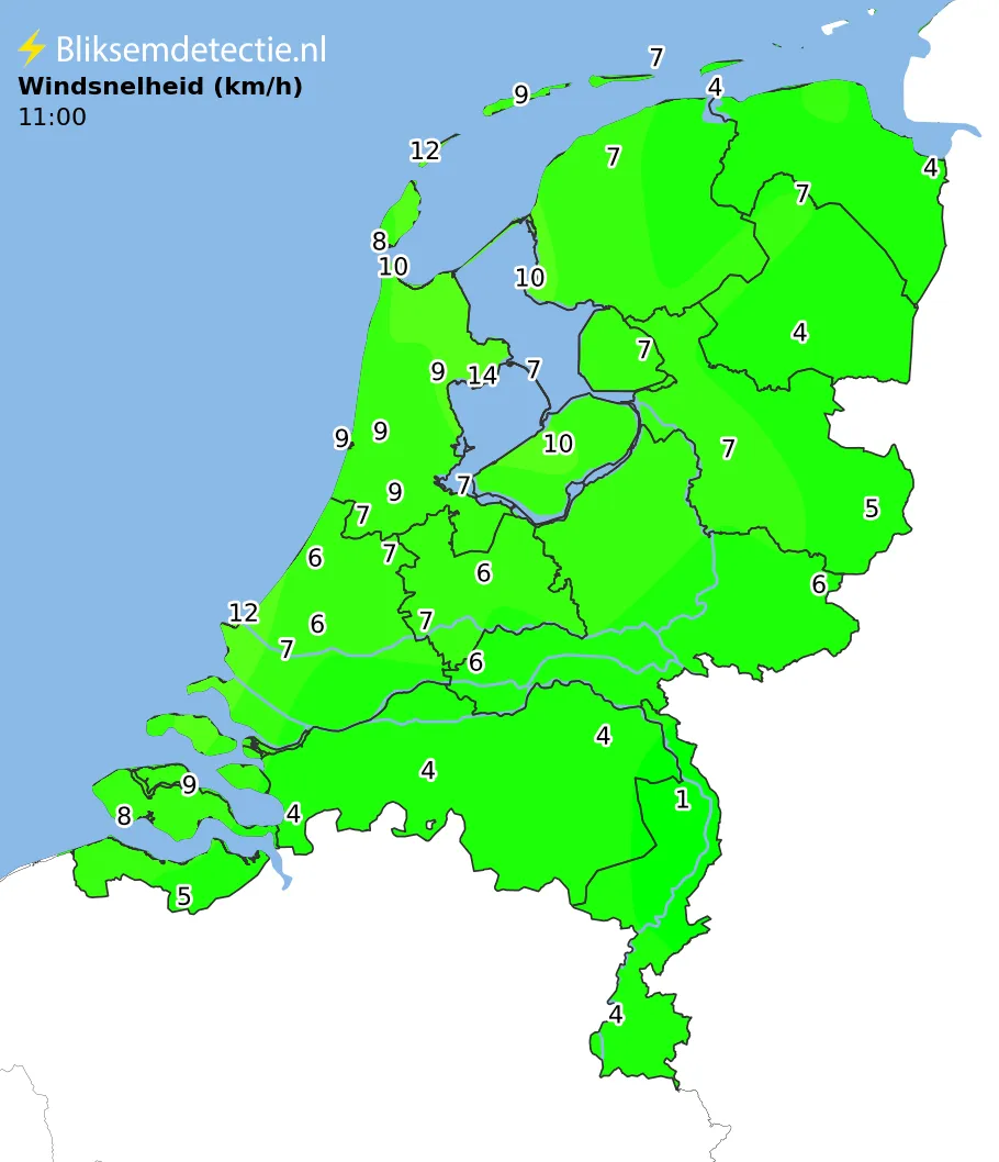 Windsnelheid kaart Nederland