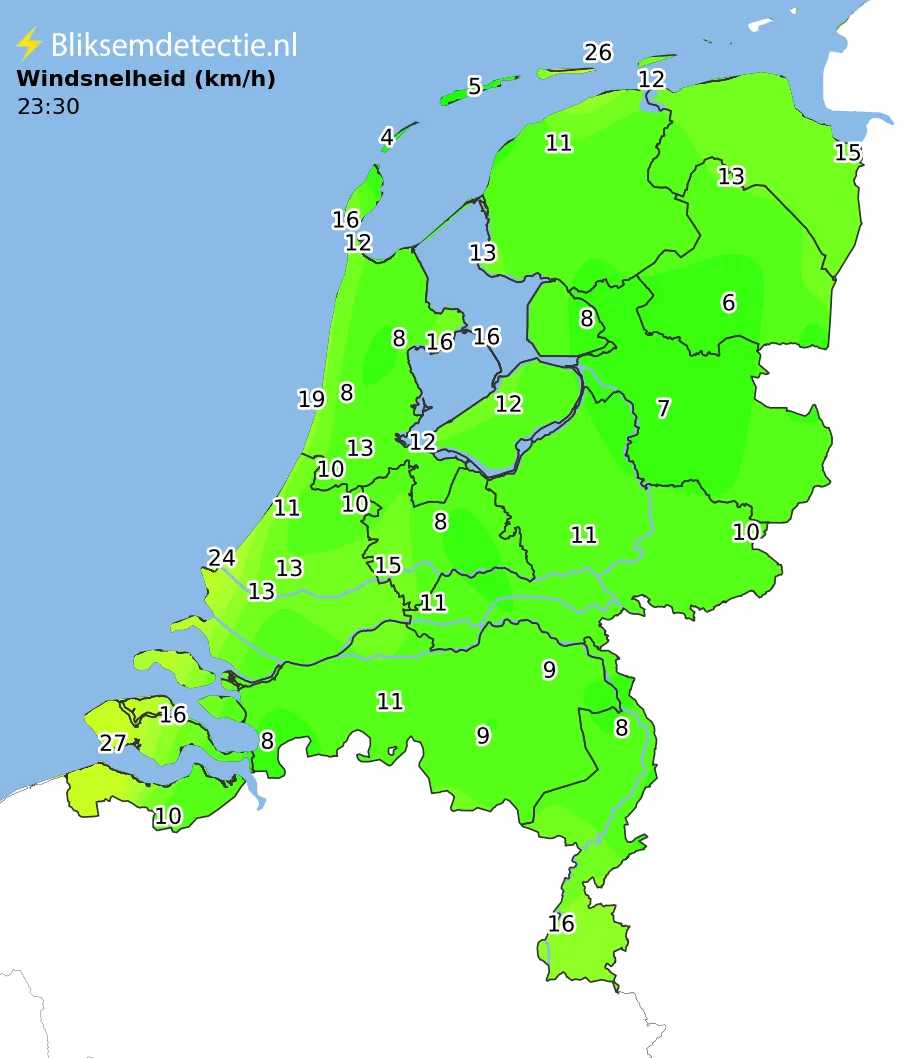 Windsnelheid kaart Nederland