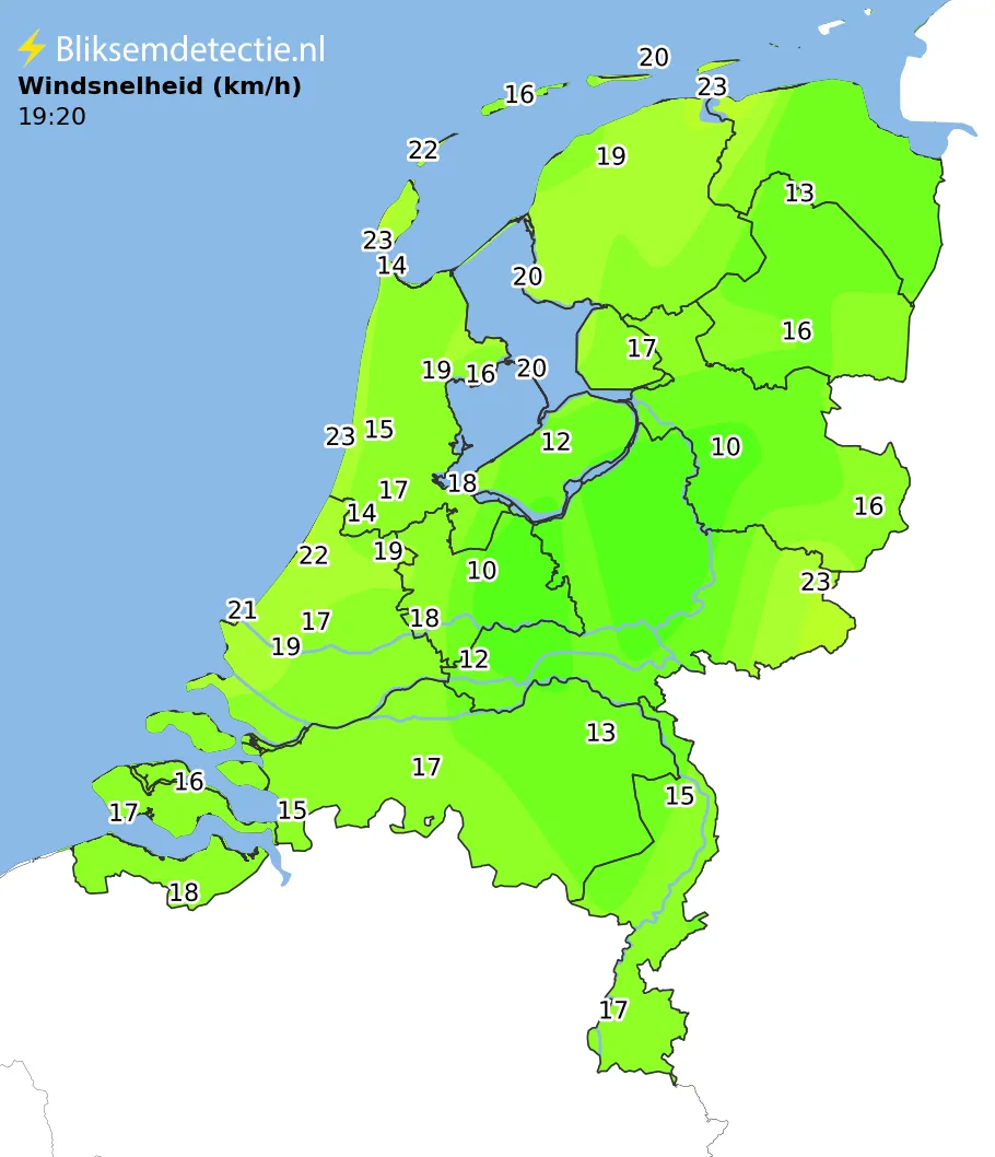 Windsnelheid kaart Nederland