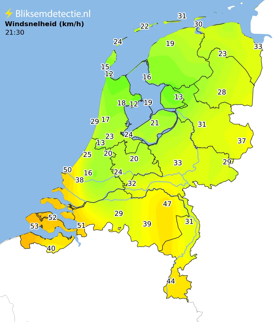 Windsnelheid kaart Nederland