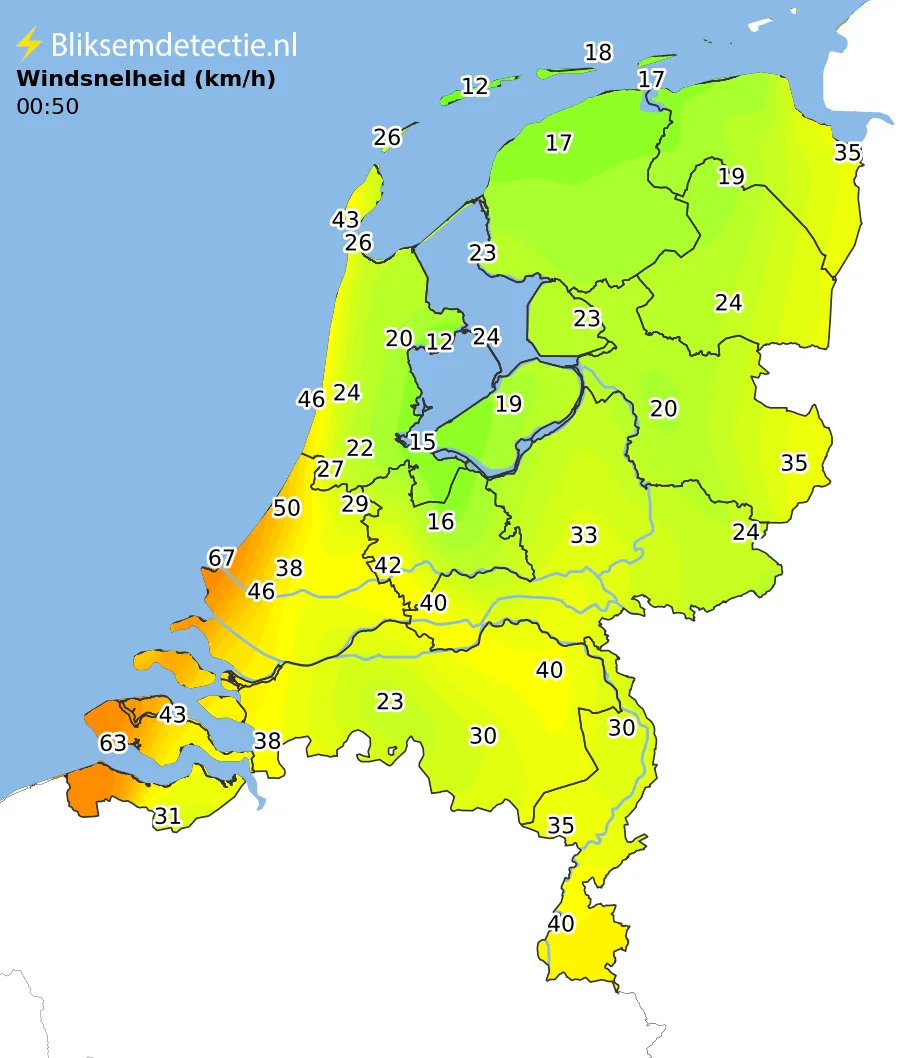 Windsnelheid kaart Nederland