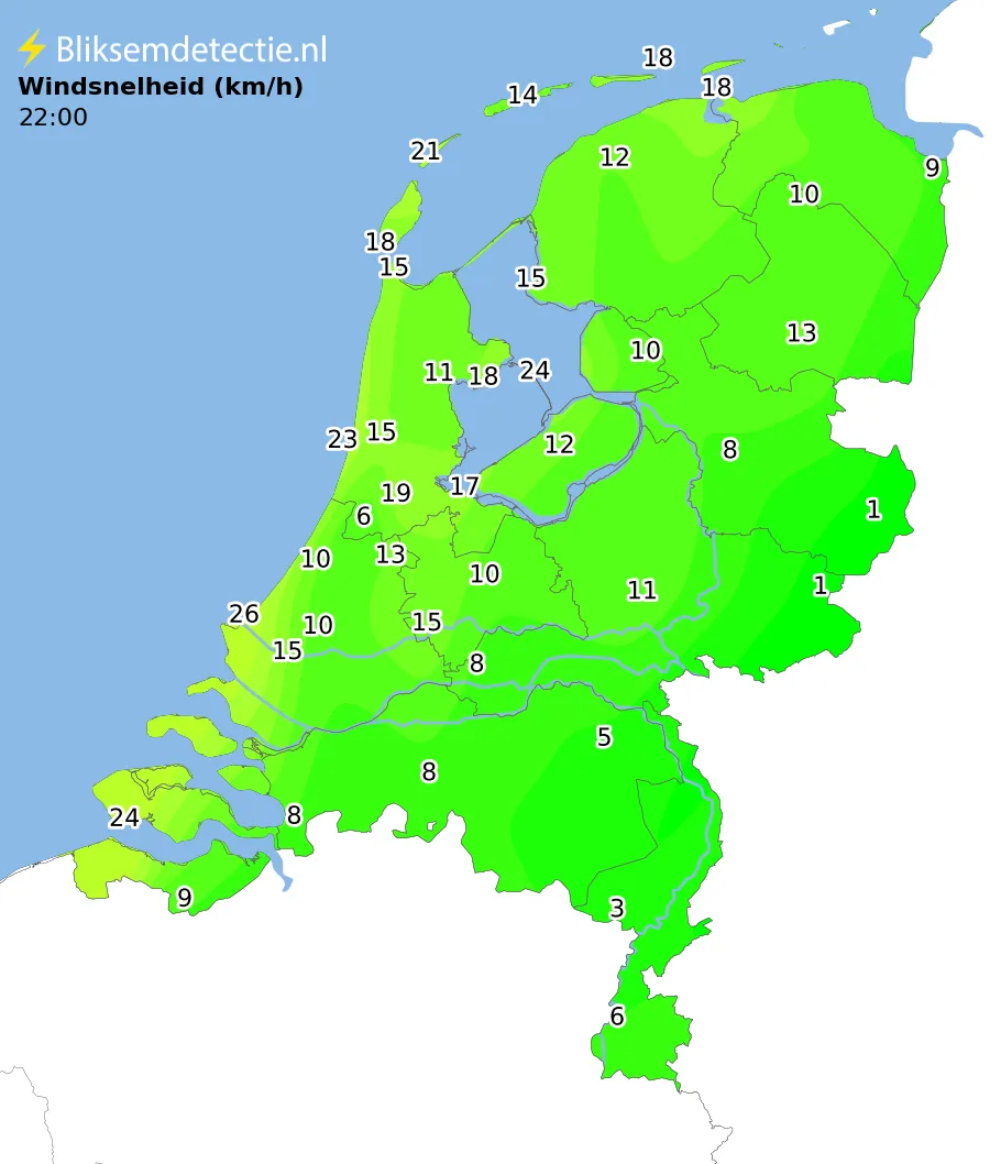 Windsnelheid kaart Nederland