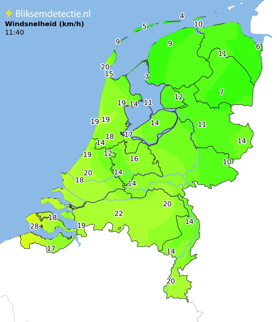Windsnelheid kaart Nederland