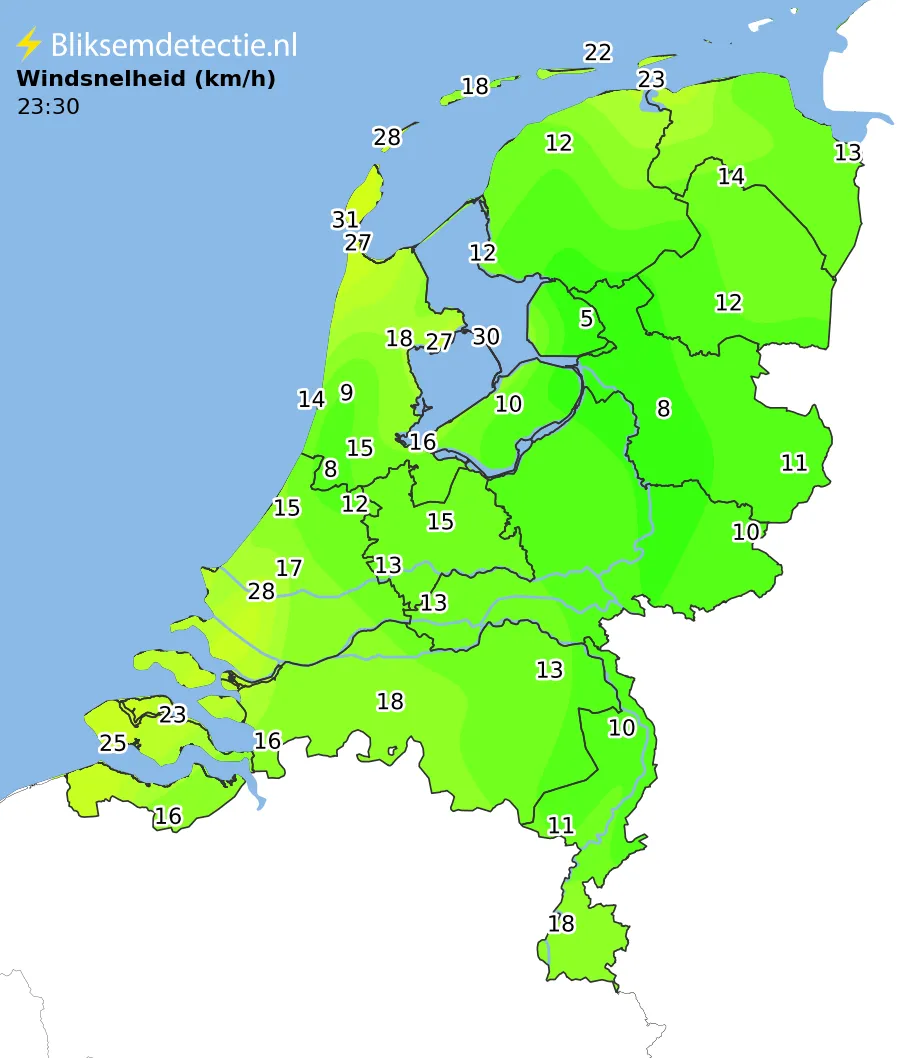 Windsnelheid kaart Nederland