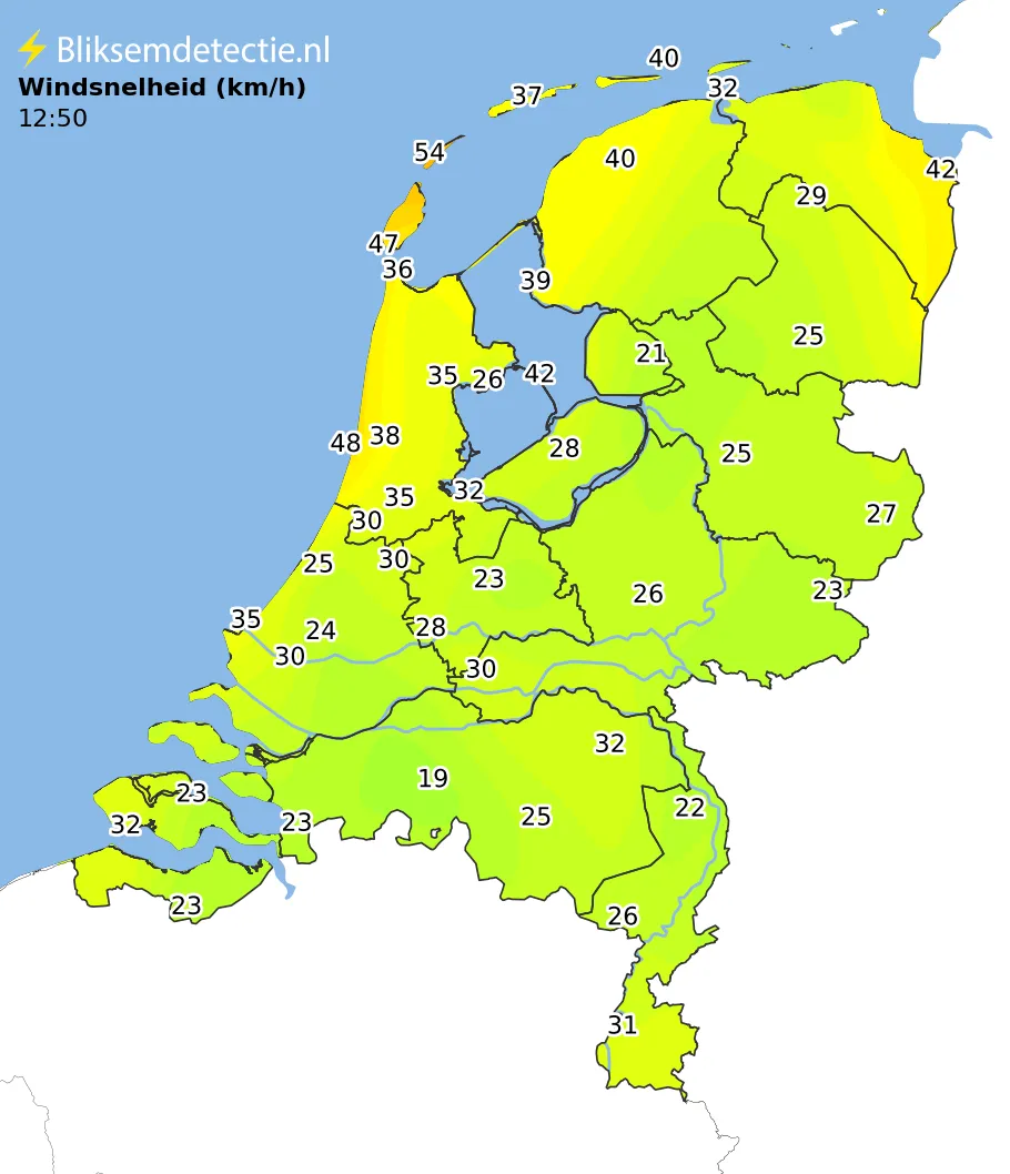 Windsnelheid kaart Nederland