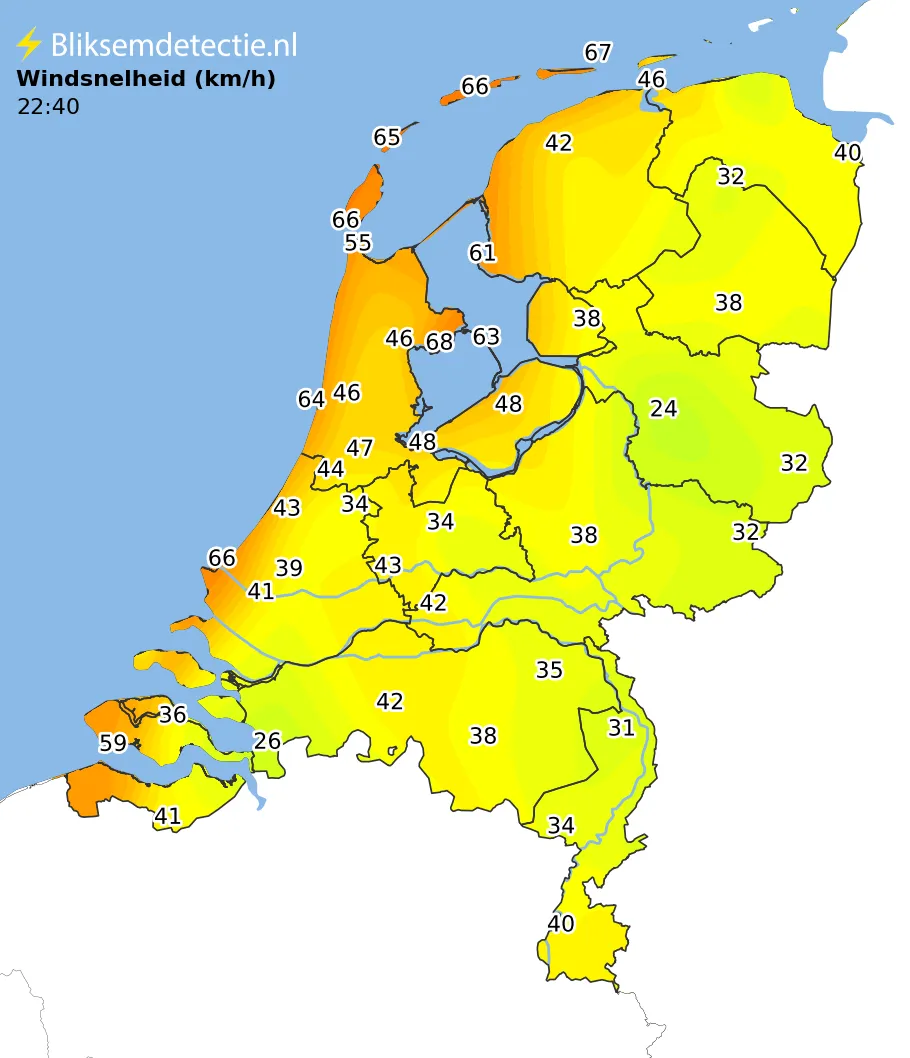 Windsnelheid kaart Nederland