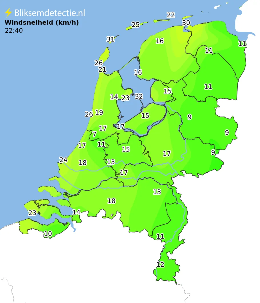 Windsnelheid kaart Nederland