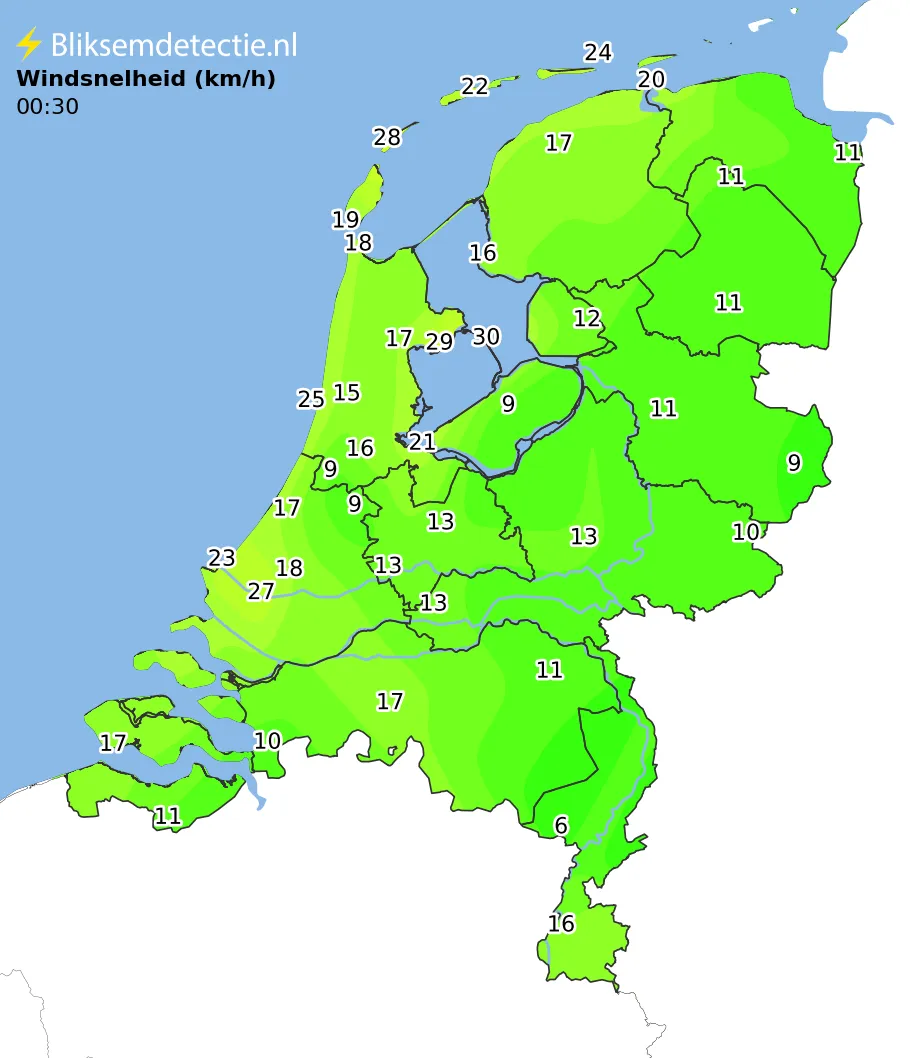 Windsnelheid kaart Nederland