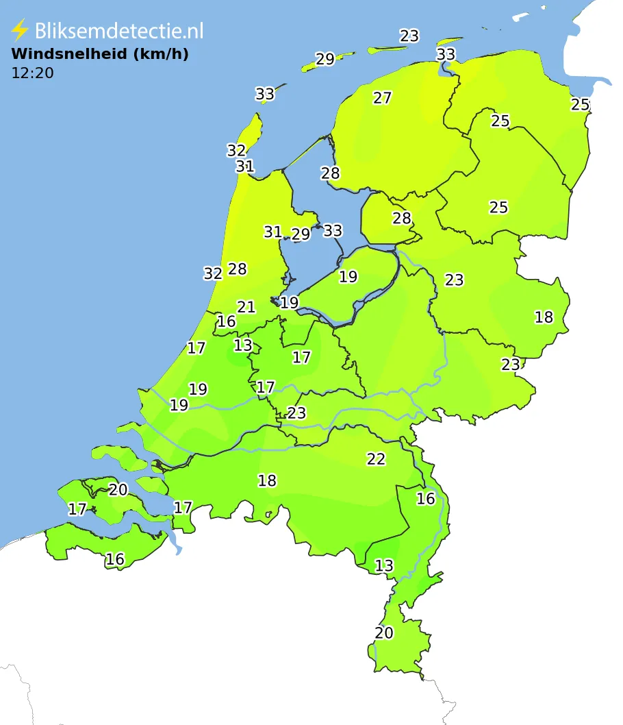Windsnelheid kaart Nederland