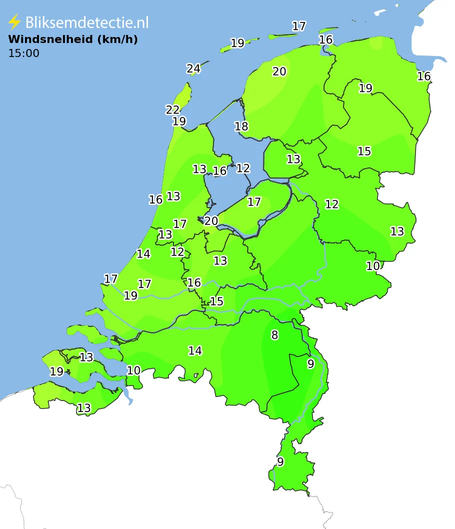 Windsnelheid kaart Nederland