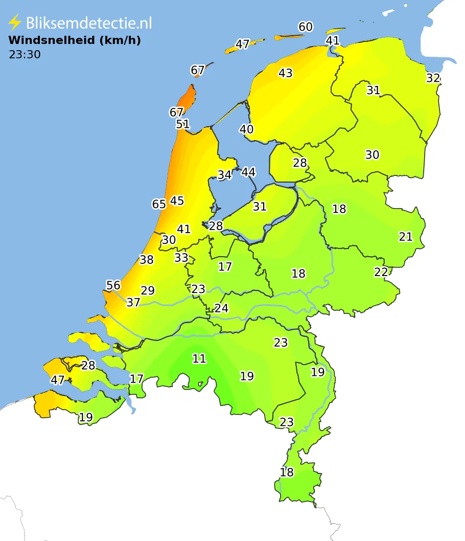 Windsnelheid kaart Nederland