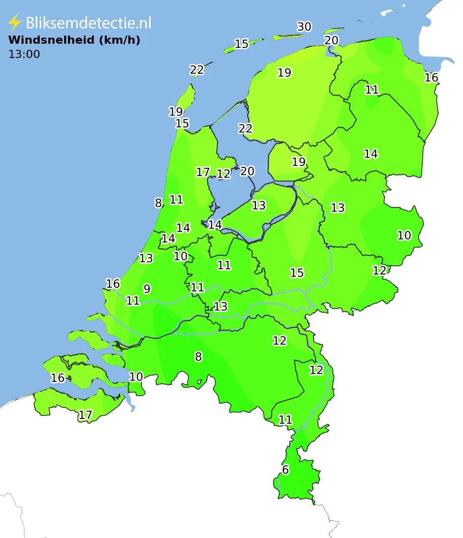 Windsnelheid kaart Nederland