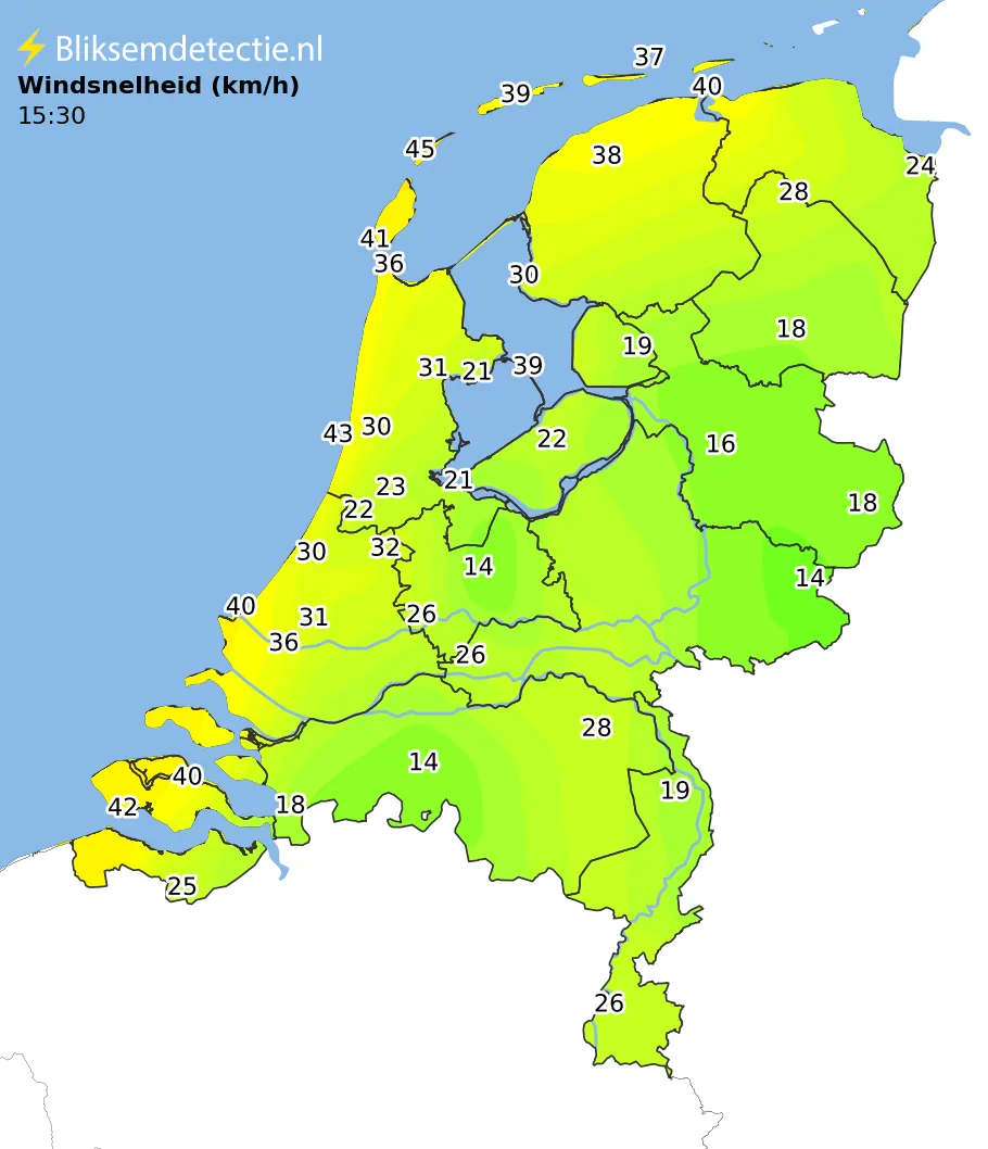 Windsnelheid kaart Nederland