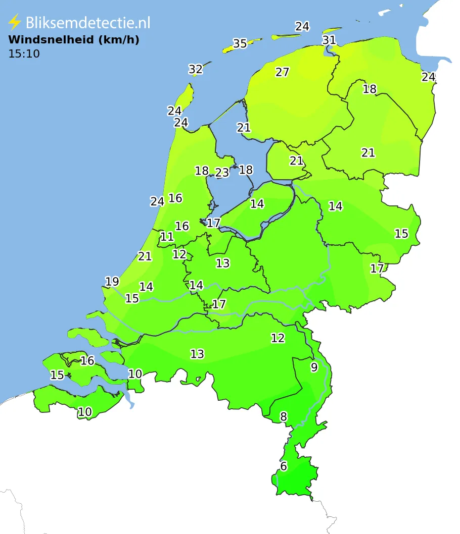 Windsnelheid kaart Nederland
