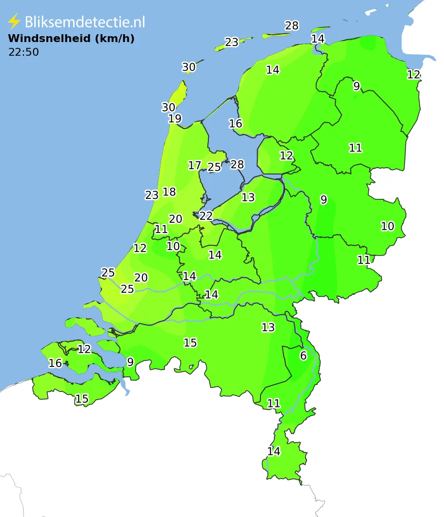 Windsnelheid kaart Nederland