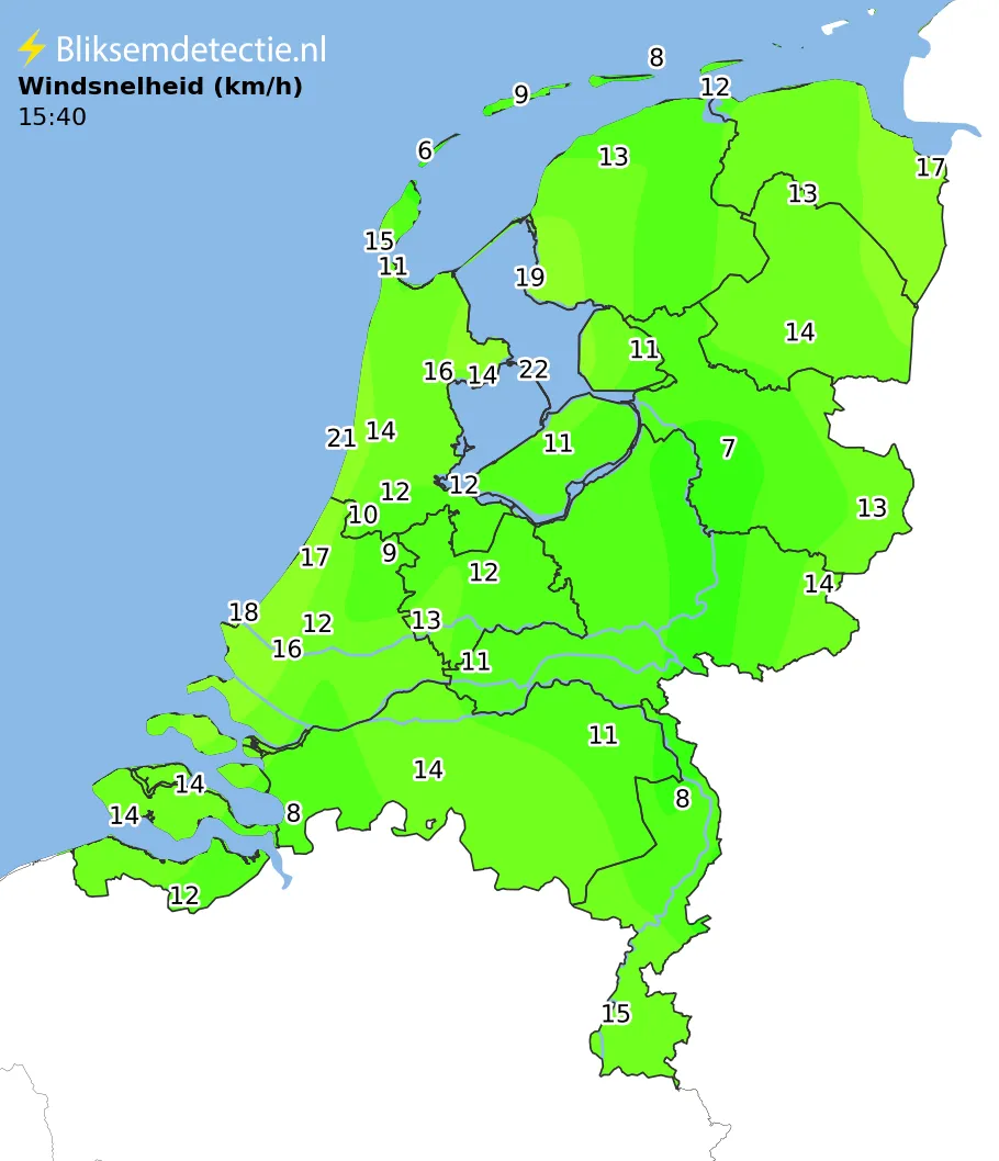 Windsnelheid kaart Nederland