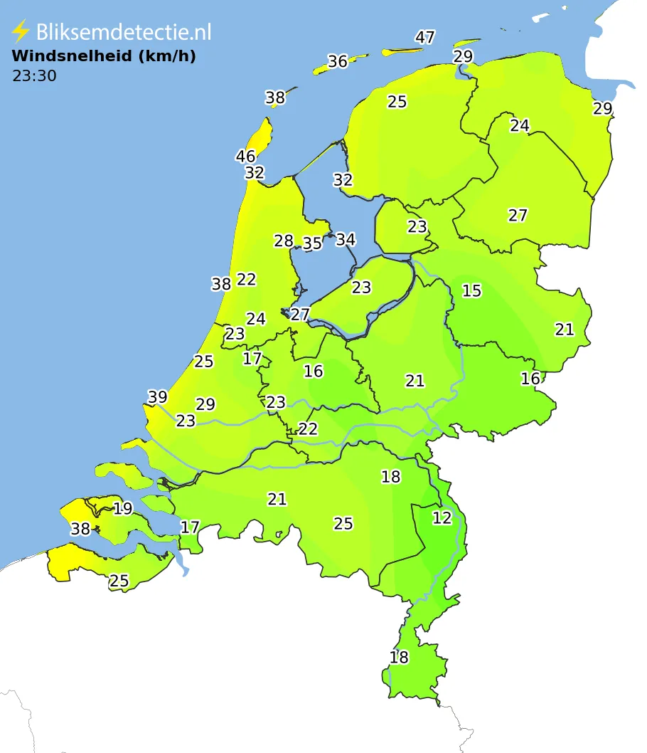 Windsnelheid kaart Nederland