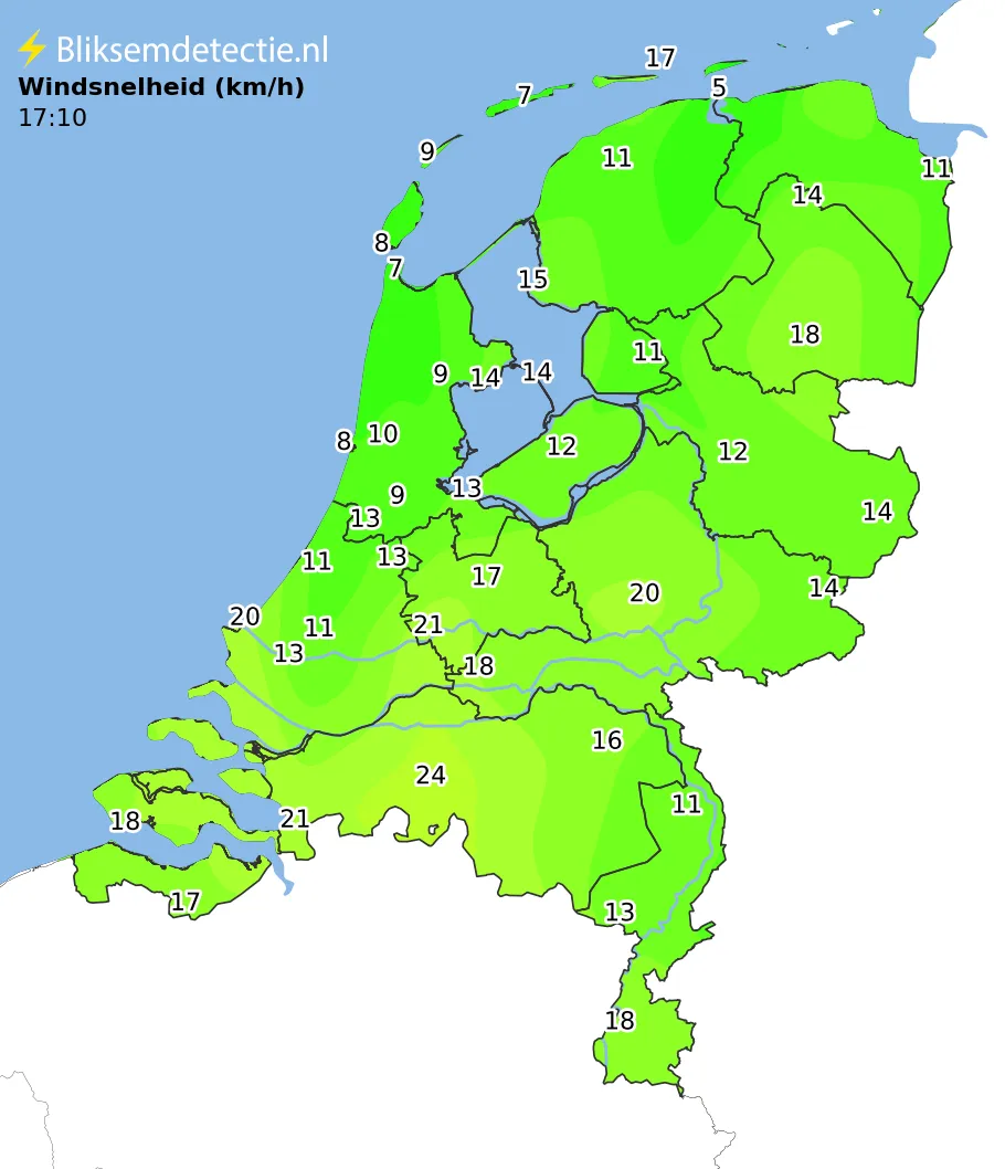 Windsnelheid kaart Nederland