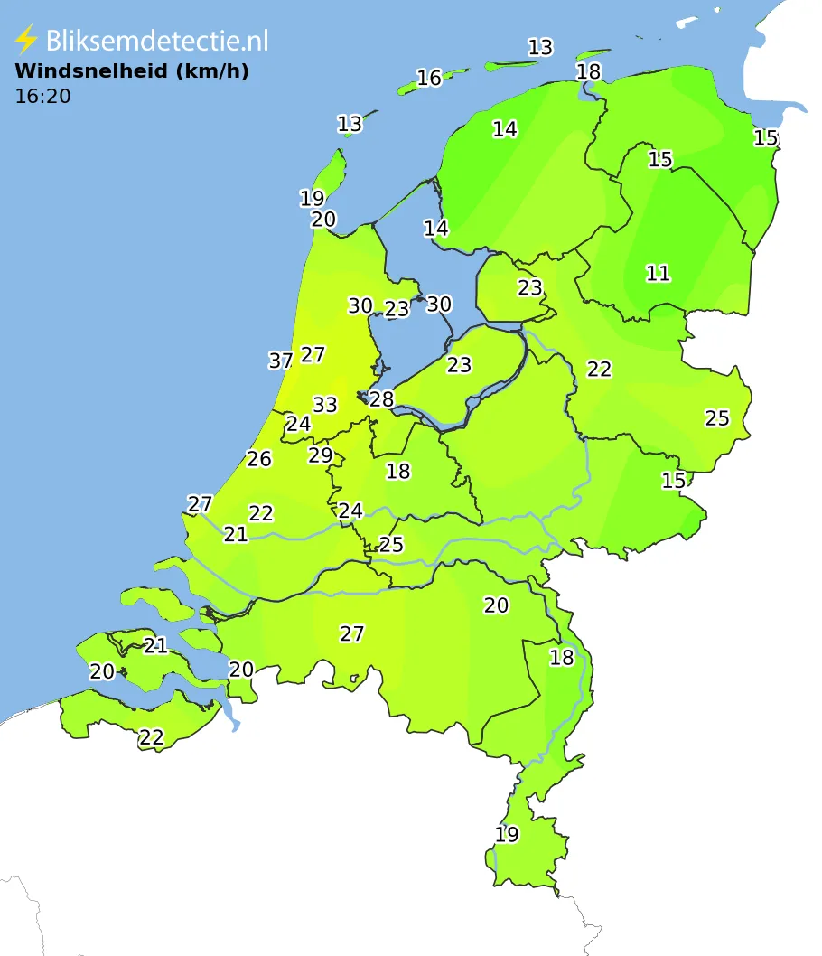 Windsnelheid kaart Nederland