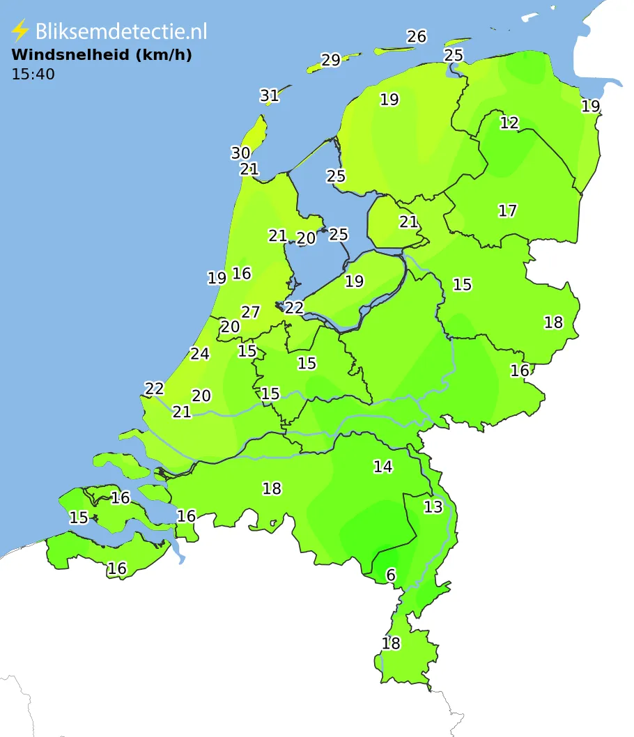 Windsnelheid kaart Nederland