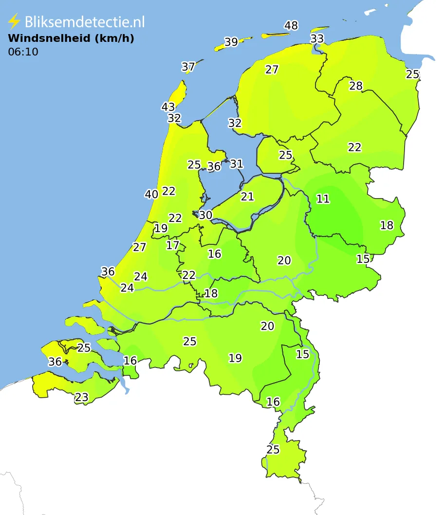Windsnelheid kaart Nederland